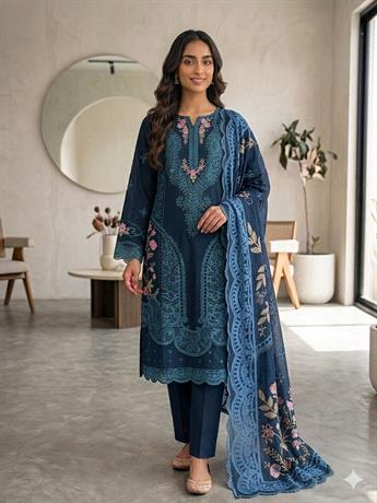 Teal Embroidered Lawn Ladise 3 Piece Karma Suits