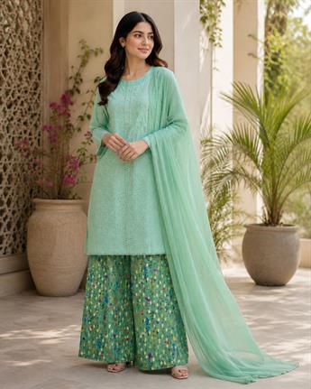 Mint Printed Ladies 3 Piece Suit