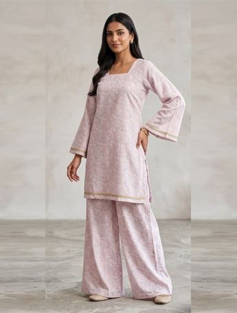 Pink Printed Georgette Ladies 2 Piece Suit