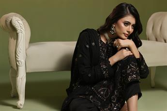 Black Embroidered Raw Silk Ladies 3 Piece Suit