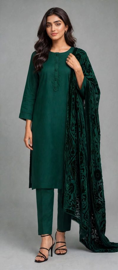 Bottle Green Velvet Ladies 3 Piece Suit