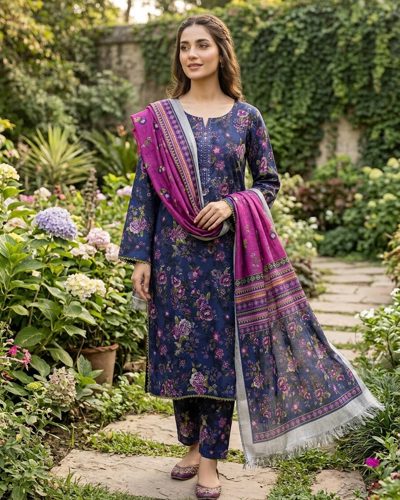 3 PC STITCHED EMBROIDERED KHADDAR SUIT