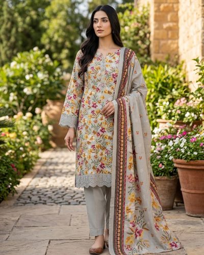 3 PC STITCHED EMBROIDERED KHADDAR SUIT