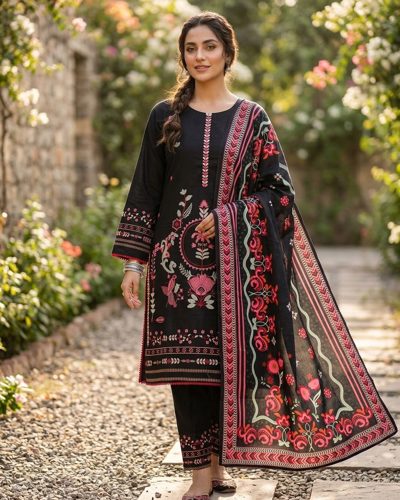 3 PC STITCHED EMBROIDERED KHADDAR SUIT