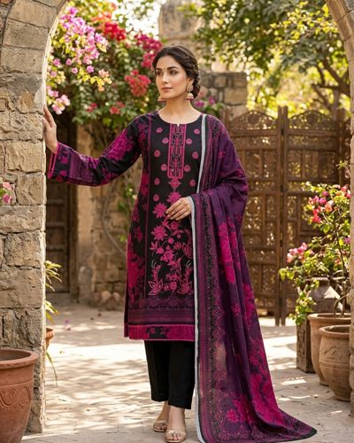 3 PC STITCHED EMBROIDERED KHADDAR SUIT
