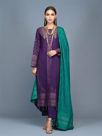 Purple 3 Piece Jacquard Shirt with Dupatta & Trouser