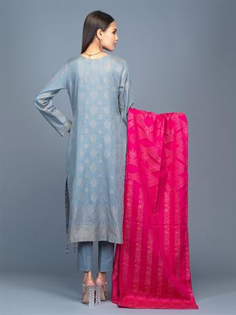 Grey Blue Jacquard Ladies Readymade