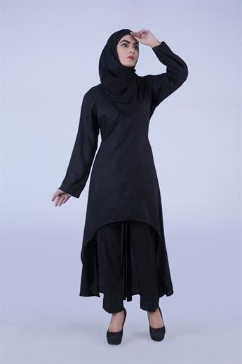 Black 3 Piece Kameez with Chiffon Dupatta & Trouser