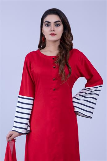 Red Maroon Readymade Suit with Chiffon Dupatta & Trouser