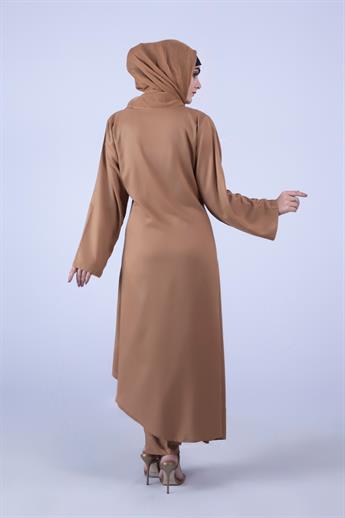 Camel 3 Piece Linen Suit with Chiffon Dupatta & Trouser