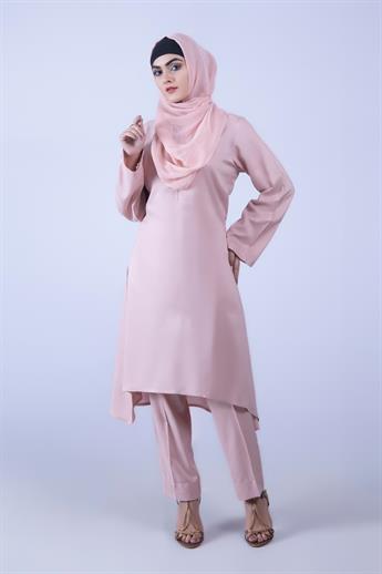 Tea Pink 3 Piece Linen Suit with Chiffon Dupatta & Trouser