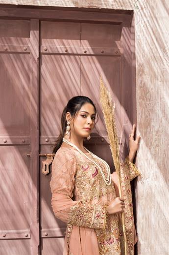 Pink Chiffon Navy Blue Luxury Embroidered Readymade Salwar Suit