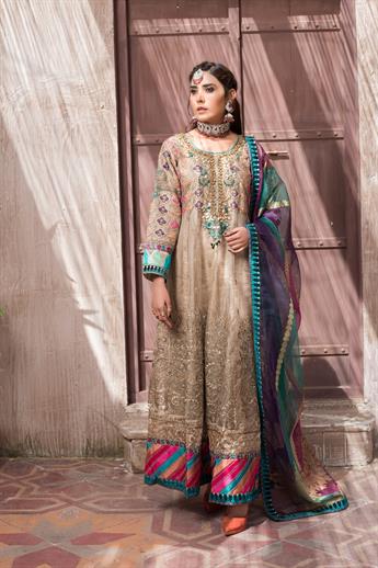 Beige Organza Anarkali Stunning Embroidered Readymade Salwar Suit