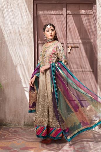Beige Organza Anarkali Stunning Embroidered Readymade Salwar Suit