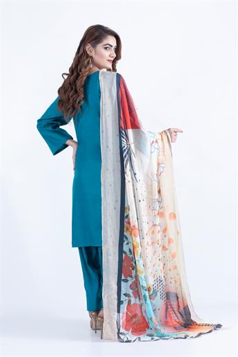 Zinc Digital Print Linen 3 Piece Readymade Suit with Chiffon Dupatta