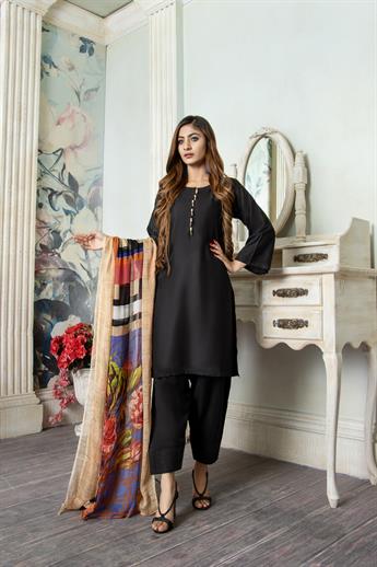 Black Digital Print Chiffon Ladies Readymade