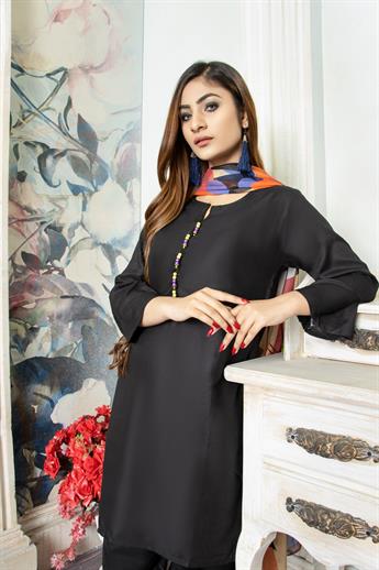 Black Digital Print Chiffon Ladies Readymade