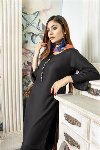 Black Digital Print Chiffon Ladies Readymade