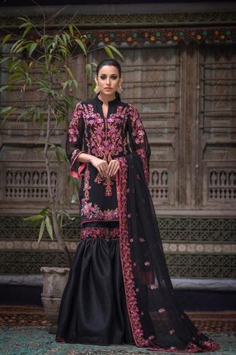 Black Embroidered Chiffon Gharara Ladies Readymade