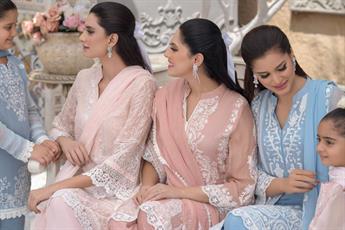 Pink Embroidered Chiffon Ladies Readymade