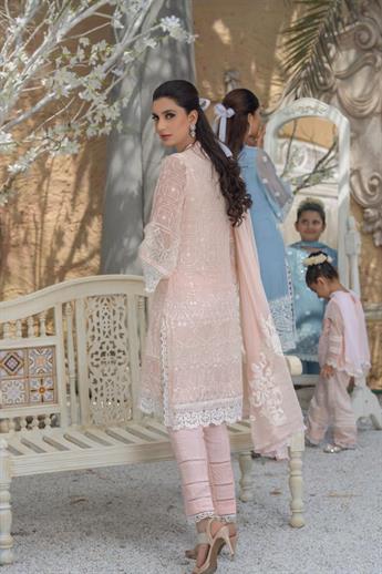 Pink Embroidered Chiffon Ladies Readymade