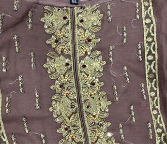 Brown Embroidered Salwar Kameez and Chiffon Dupatta
