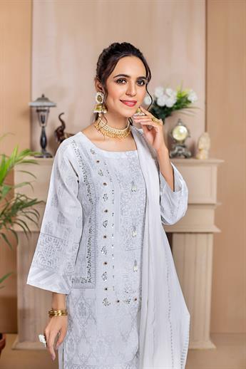 White Printed Cotton Ladies Readymade