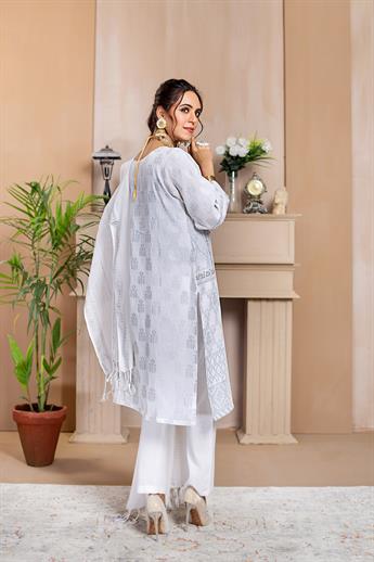White Printed Cotton Ladies Readymade