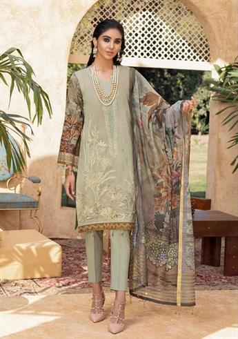 Pista Lawn Peach Brown Embroidered Shirt with Dupatta & Trouser