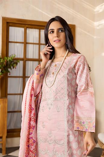 Pink Embroidered Chiffon 3 Piece Printed Lawn Readymade Salwar Suit