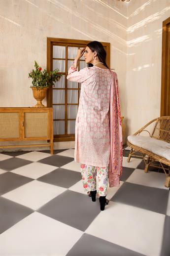 Pink Embroidered Chiffon 3 Piece Printed Lawn Readymade Salwar Suit
