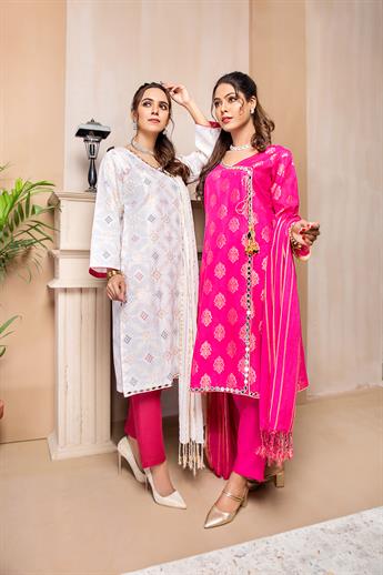 Cream Print Cotton Suit with Dupatta and Trouser