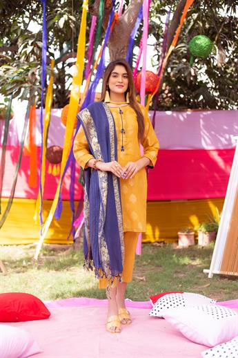 Mustard Printed Jacquard Ladies Readymade
