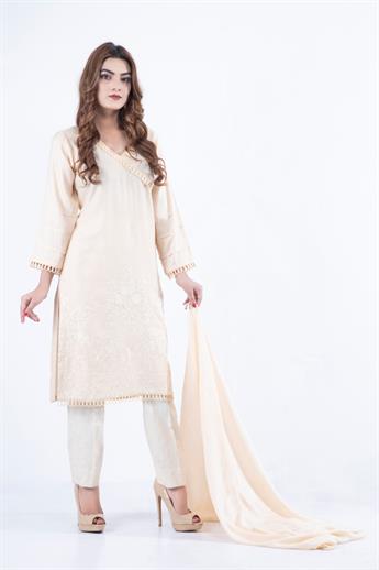 Skin Stunning Linen Embroidered Suit & Chiffon Dupatta