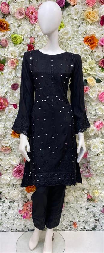 Black Mirror Work Chiffon Frock Ladies Readymade