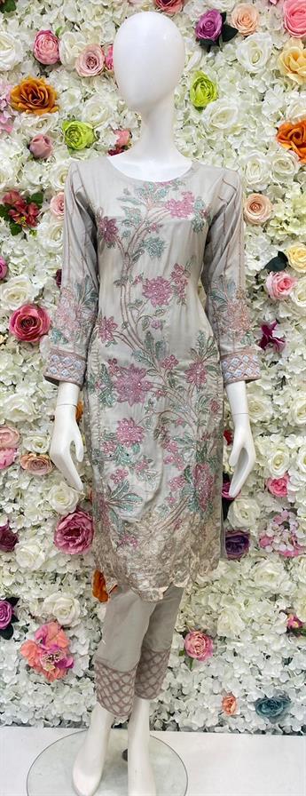 Light Mint Stone Work Chiffon Ladies Readymade