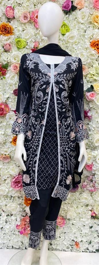 Black Stone Work Embroidered Salwar Kameez & Chiffon Dupatta