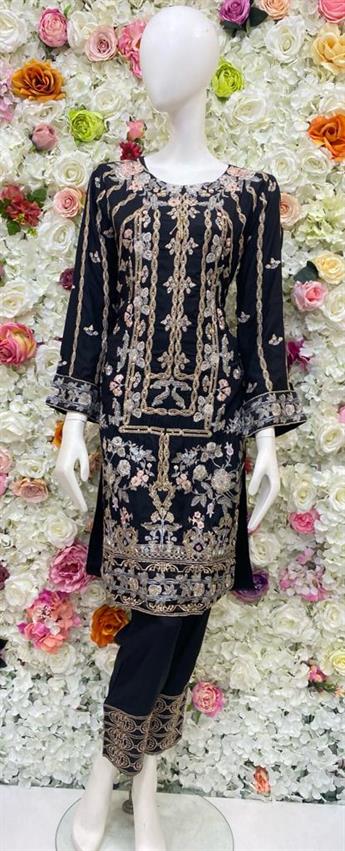Black Stone Work Embroidered Salwar Suit & Chiffon Dupatta