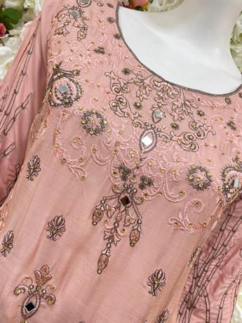 Dusty Pink Stone Work Chiffon Ladies Readymade