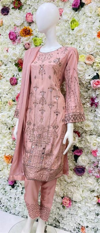 Dusty Pink Stone Work Chiffon Ladies Readymade