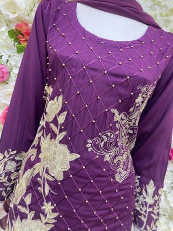 Purple Embroidered Chiffon Ladies Readymade