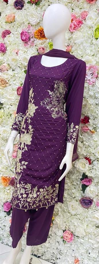 Purple Embroidered Chiffon Ladies Readymade