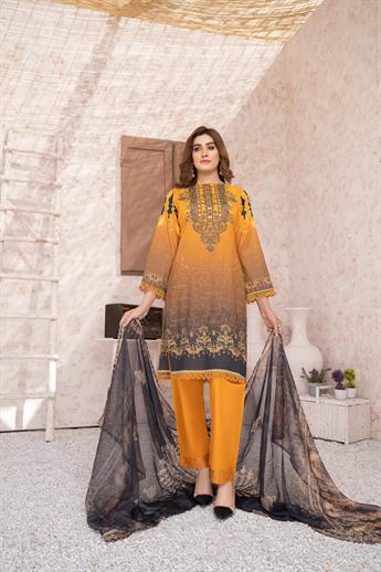 Mustard Digital Print Readymade Printed Lawn Suit with Dupatta