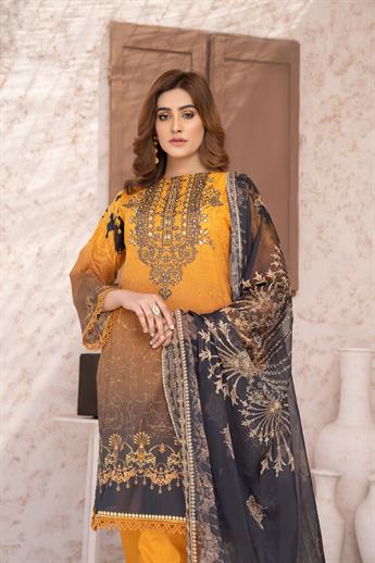 Mustard Digital Print Readymade Printed Lawn Suit with Dupatta
