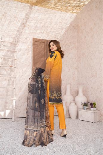 Mustard Digital Print Readymade Printed Lawn Suit with Dupatta