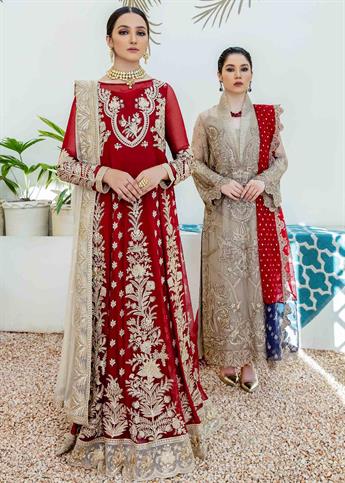Maroon Raw Silk 3 Piece Premium Embroidered Chiffon Suit
