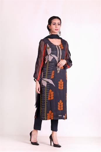 Steel Grey Chiffon Ladies Readymade