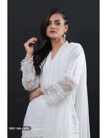 Off White Embroidered Chiffon Ladies Readymade