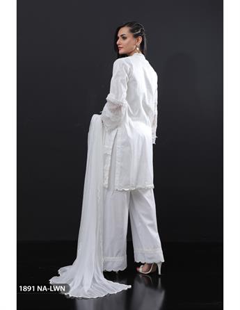 Off White Embroidered Chiffon Ladies Readymade