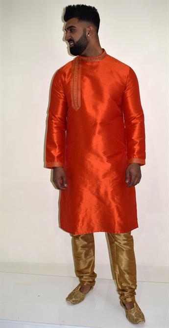 New Anraka Orange kurta pajma with side side cut